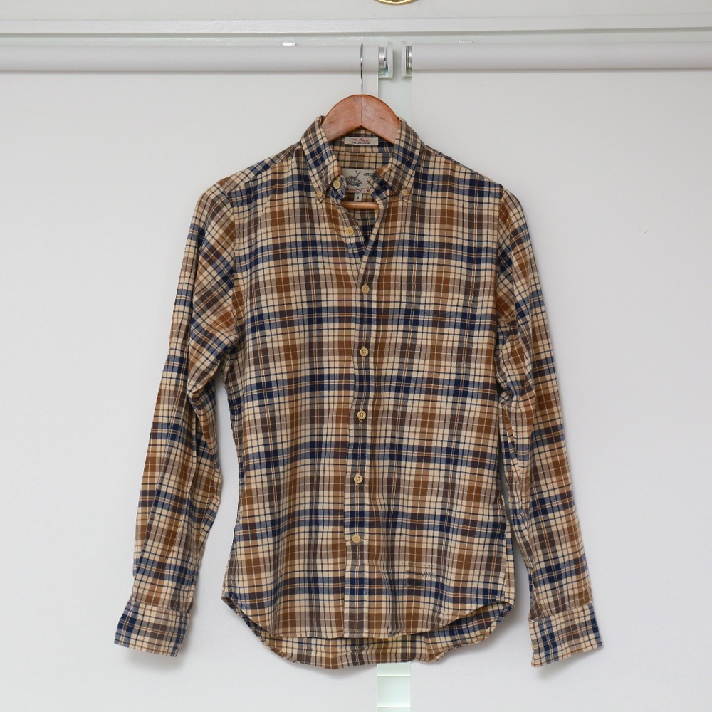Gant tan plaid Oxford button down The Hugger size S